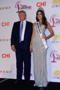 Miss Colombia Paulina Vega crowned Miss Universe 2014 (R) and Donald J. Trump attends The 63rd Annual Miss Universe Pageant press conference at Trump National Doral.  Doral, Florida on January 25, 2015.  (Photo by JL) 