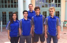 Sophomores Zachary Ashbel, Megan Garcia, Philip Gubbins, Brandon Stoyanovich stand with their coach Mr. Randall Smith. 